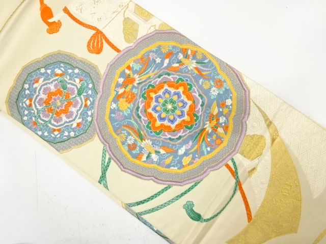 JAPANESE KIMONO / ANTIQUE FUKURO OBI / SILK / WOVEN MIRROR PATTERN